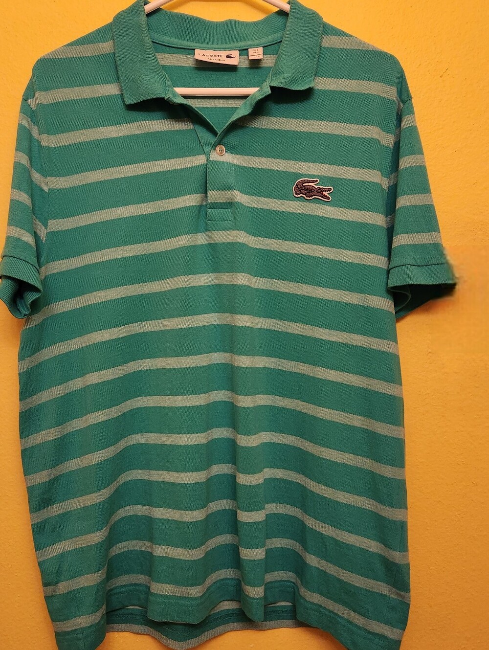 Lacoste Teal and Light-Teal Striped Polo Shirt